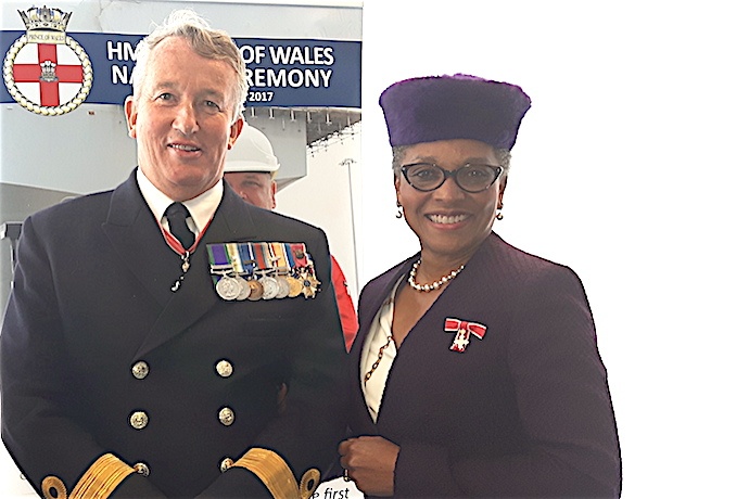 The Lord-Lieutenant and Commodore Jamie Miller CBE, Regional Naval Commander Wales & West, who retired on 10 September 2017.
