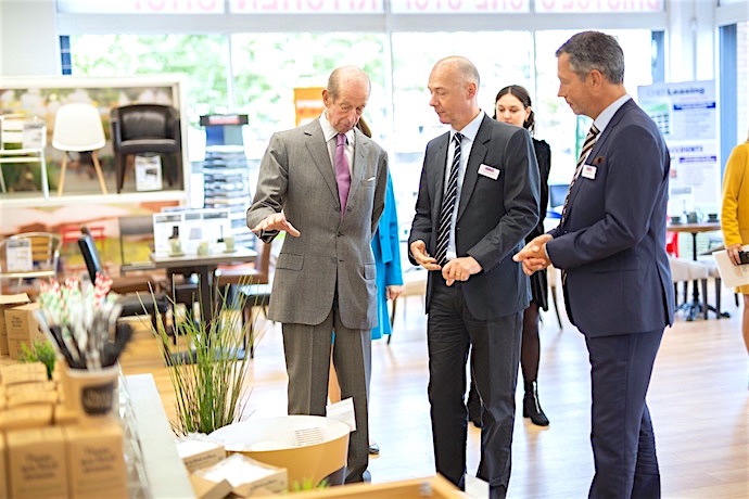 HRH is escorted around Nisbet Catering Store by Founder and Chairman Andrew Nisbet and Chief Executive Klaus Göldenblot