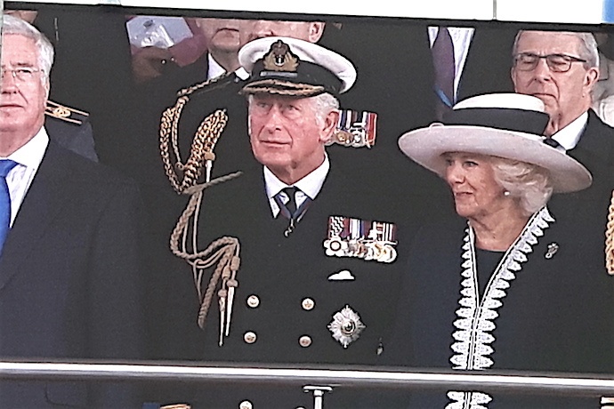 Rt Hon Sir Michael Fallon, TRH The Duke and Duchess of Rothesay and Admiral Sir Philip Jones.