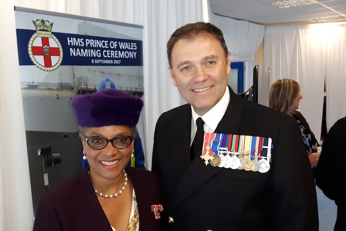 The Lord-Lieutenant and Captain Steve Moorhouse, who from 2019 will be the first seagoing captain of HMS PRINCE OF WALES.